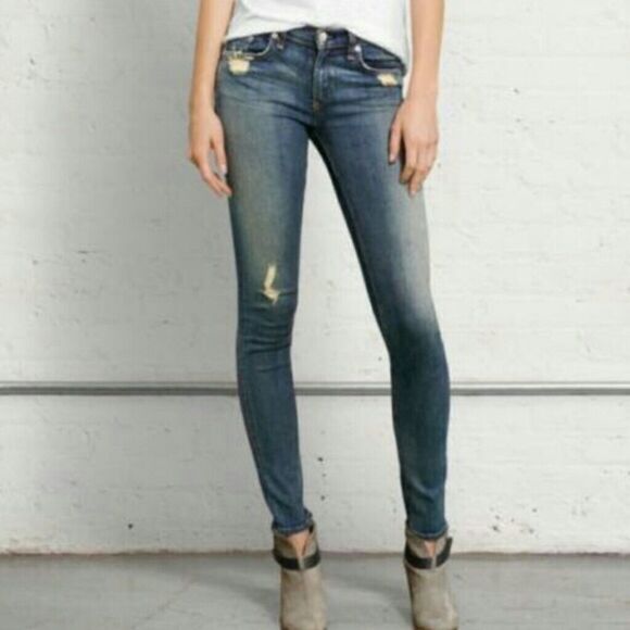 Rag & Bone blue destroyed Skinny Jeans  Size 24 - Picture 1 of 12